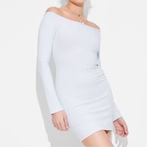 Wild Fable White Ribbed Ruched Off-Shoulder Dress